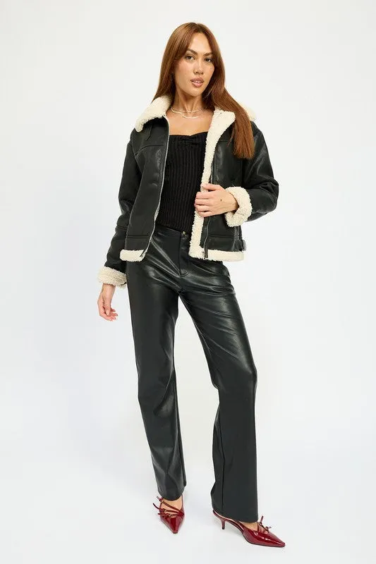 Luxury Shearling Dark Brown Moto Jacket