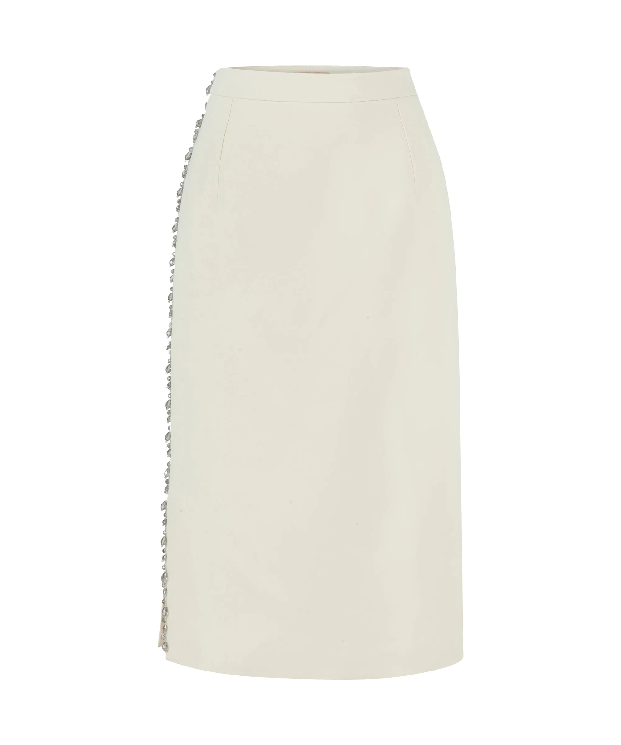 Machka Crystal-Stone Striped Pencil Skirt Off White