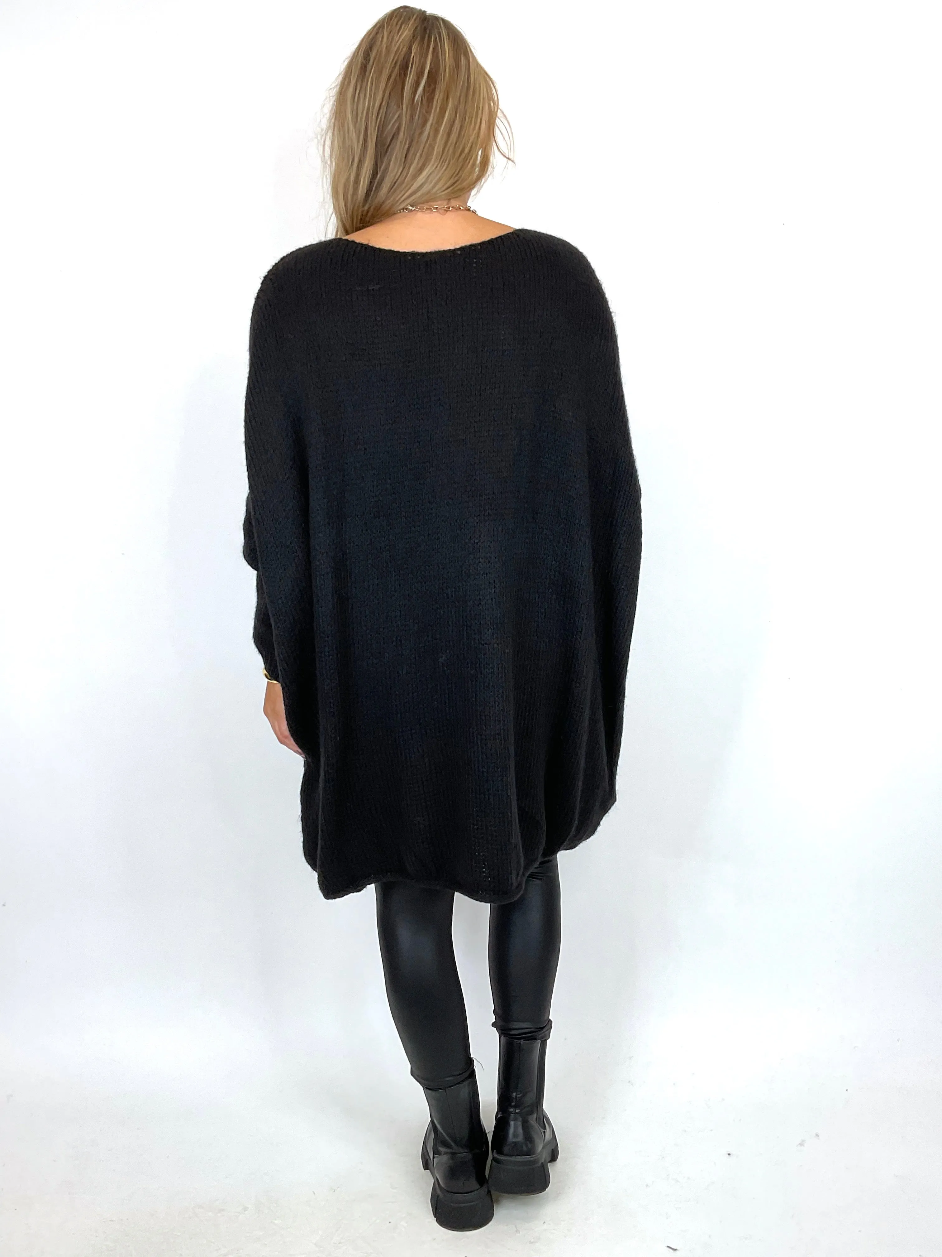 Made in Italy Lagenlook Lottie Plain Jumper Black. code 3206