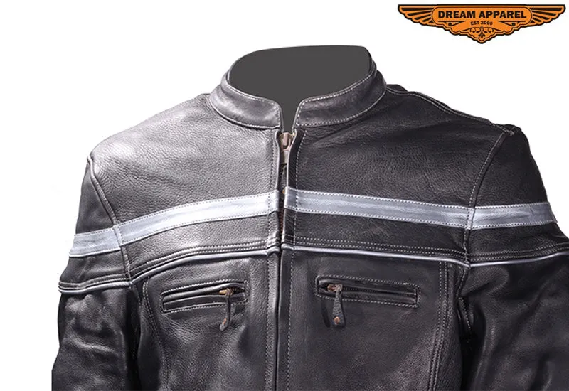 Mens Racer Style Jacket With Silver Stripes