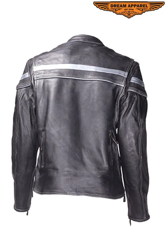 Mens Racer Style Jacket With Silver Stripes