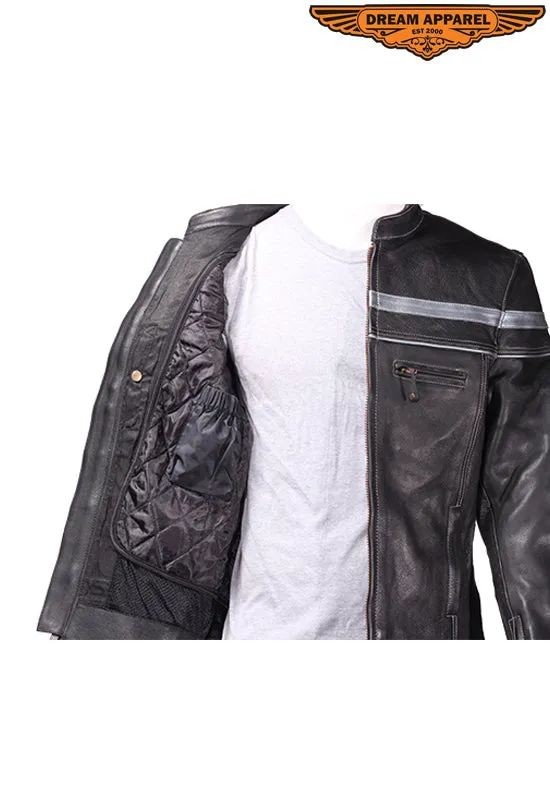 Mens Racer Style Jacket With Silver Stripes