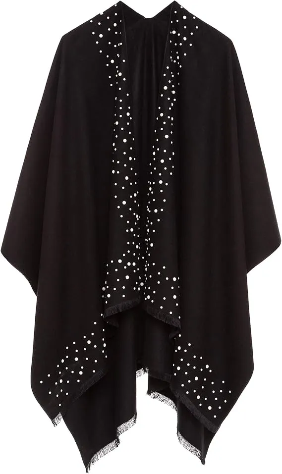 Midnight Black Luxurious Knit Sweater Poncho Cardigan