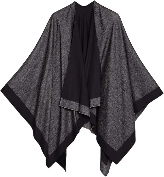 Midnight Black Luxurious Knit Sweater Poncho Cardigan