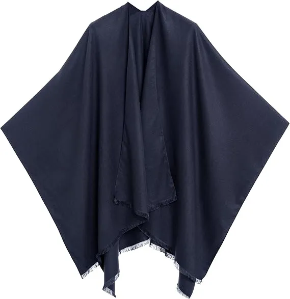 Midnight Black Luxurious Knit Sweater Poncho Cardigan