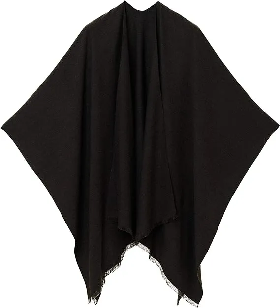 Midnight Black Luxurious Knit Sweater Poncho Cardigan