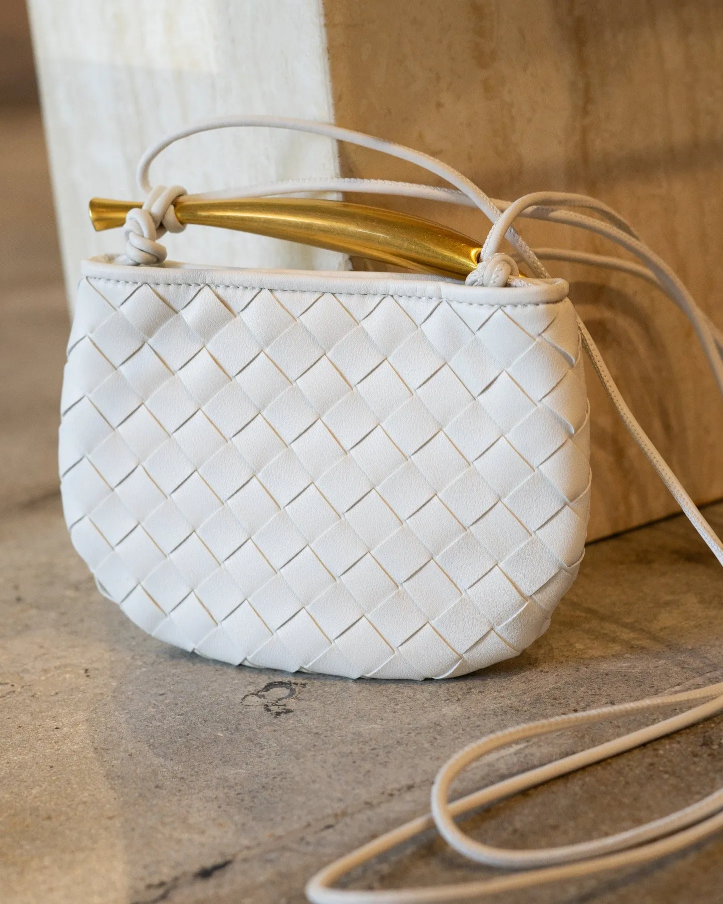 Mini Woven Genuine Leather Handle Crossbody Bag