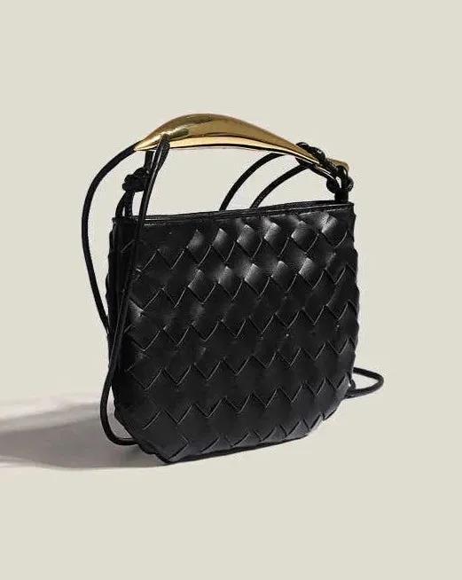 Mini Woven Genuine Leather Handle Crossbody Bag