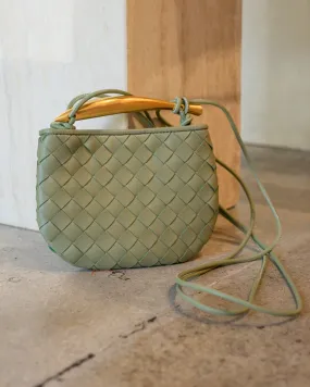 Mini Woven Genuine Leather Handle Crossbody Bag