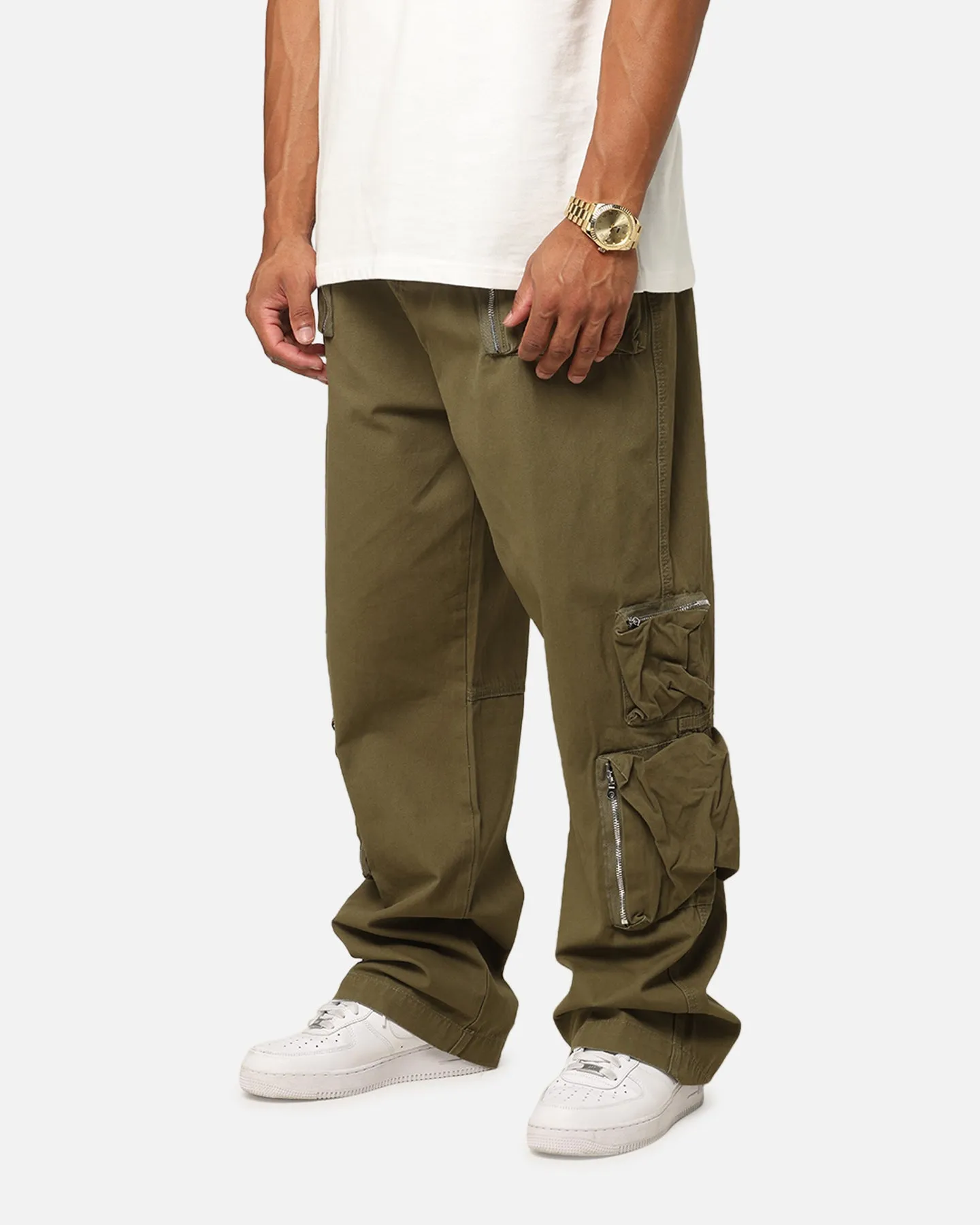 MNML Ultra Baggy Tactical Cargo Pants Olive