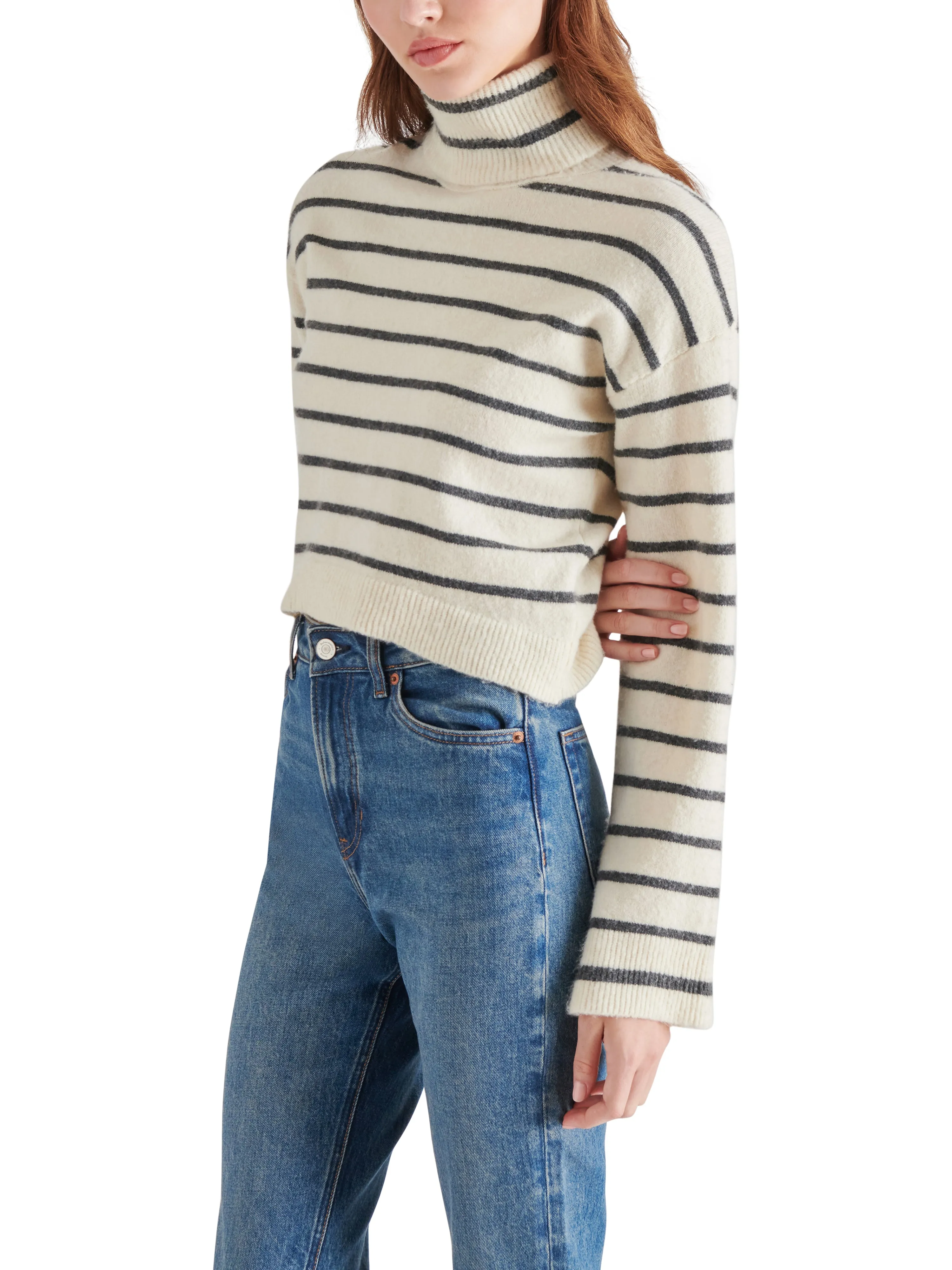 Narsha Turtleneck Sweater, Ivory Stripe | Steve Madden