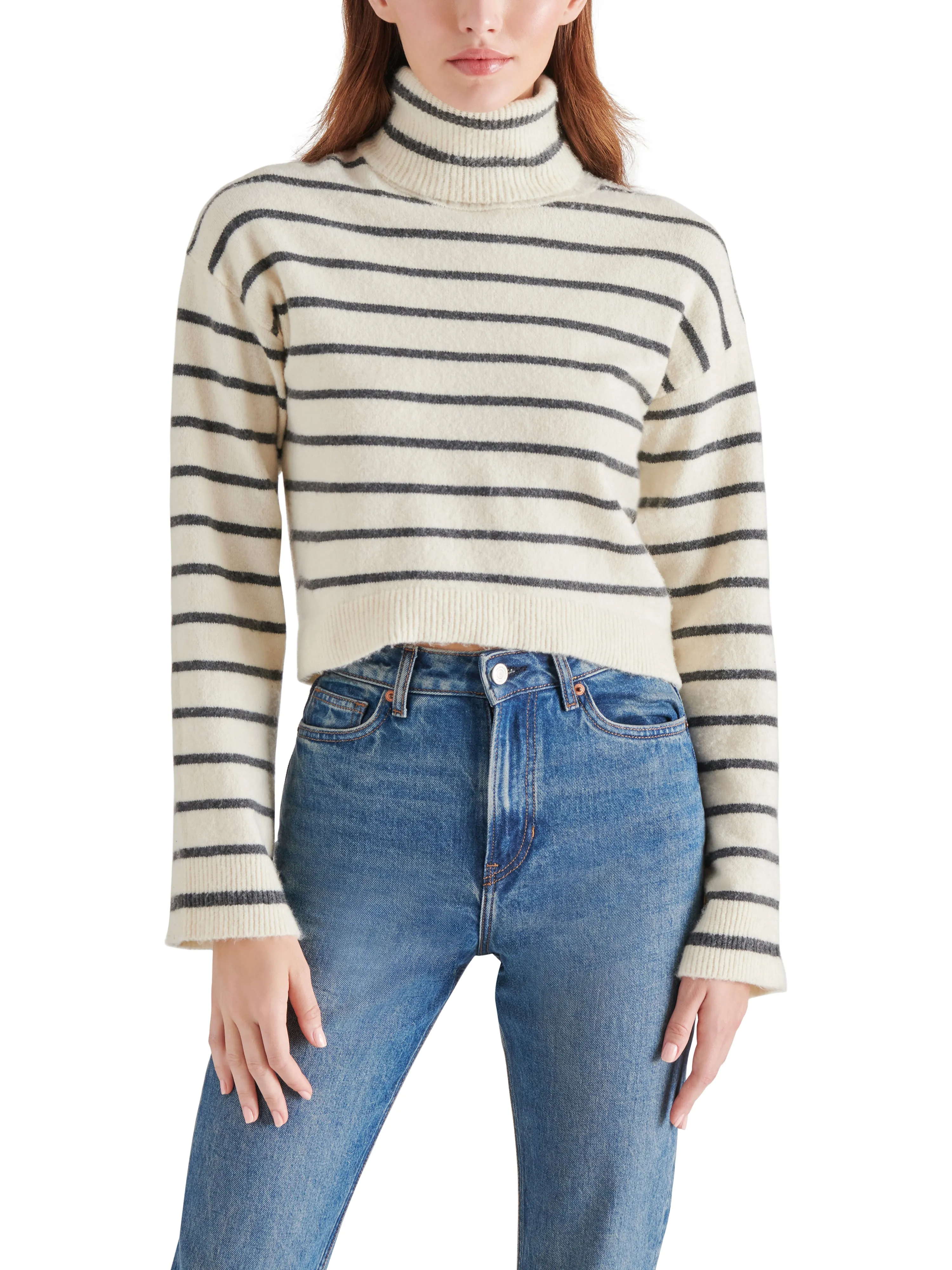 Narsha Turtleneck Sweater, Ivory Stripe | Steve Madden