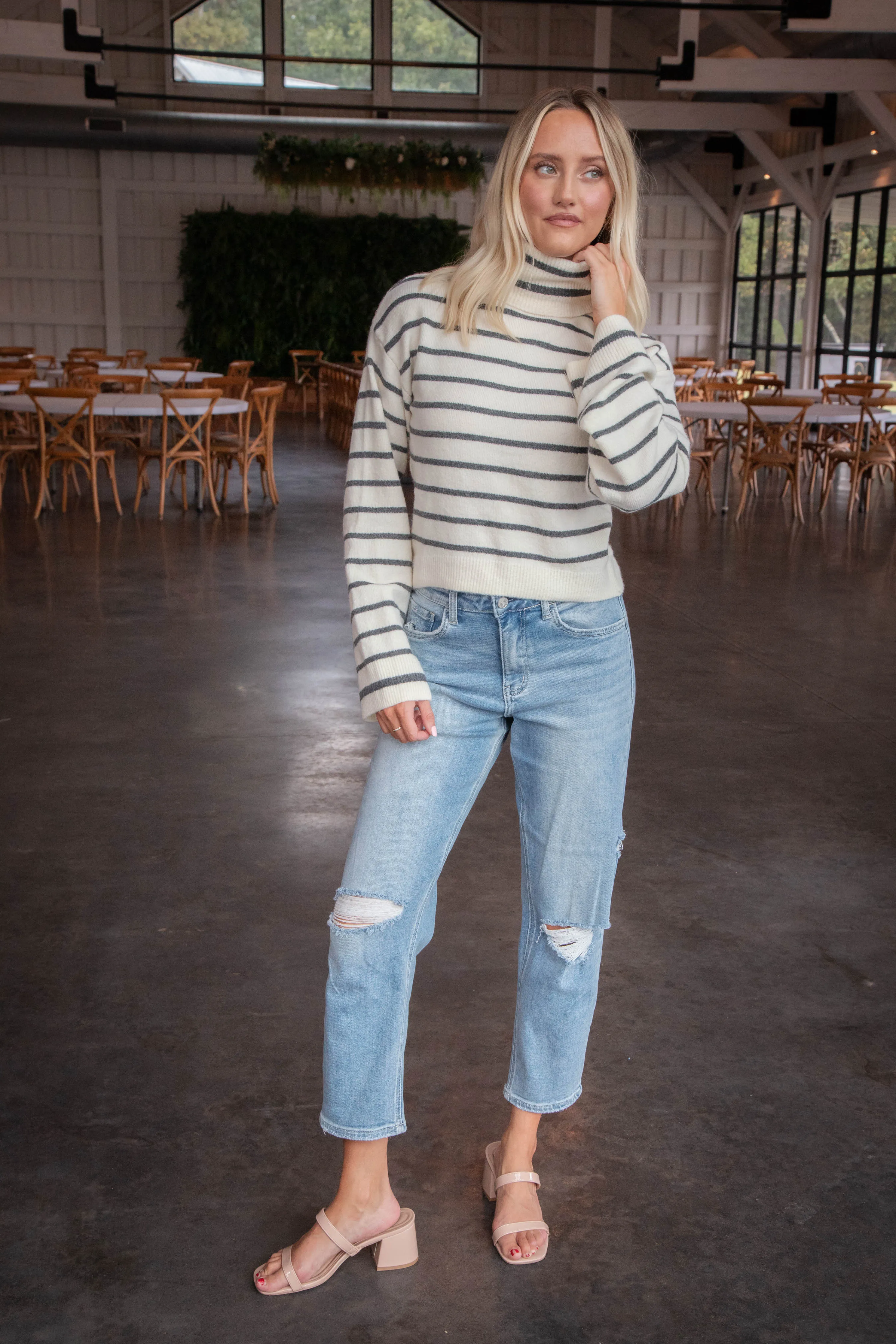 Narsha Turtleneck Sweater, Ivory Stripe | Steve Madden