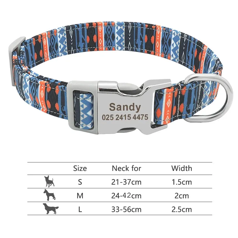 Nylon Dog Collar - Personalized Custom Engraved ID Tag & Nameplate Buckle for Small, Medium & Large Dogs