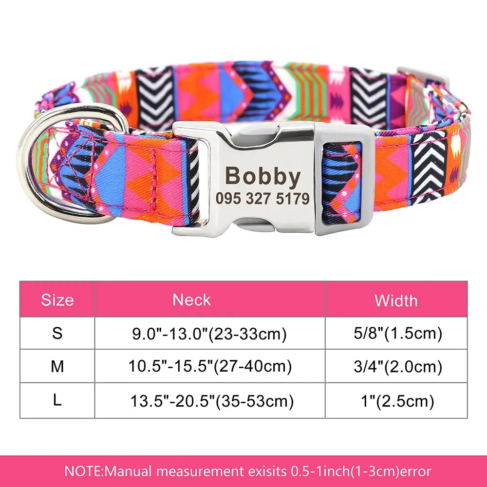 Nylon Dog Collar - Personalized Custom Engraved ID Tag & Nameplate Buckle for Small, Medium & Large Dogs