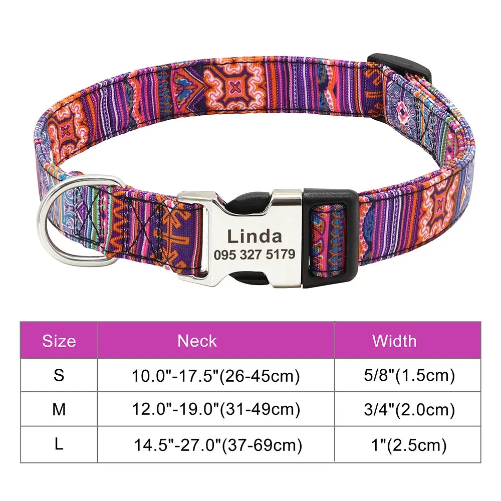 Nylon Dog Collar - Personalized Custom Engraved ID Tag & Nameplate Buckle for Small, Medium & Large Dogs