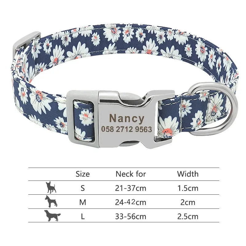 Nylon Dog Collar - Personalized Custom Engraved ID Tag & Nameplate Buckle for Small, Medium & Large Dogs