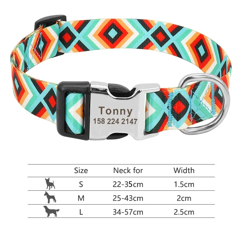 Nylon Dog Collar - Personalized Custom Engraved ID Tag & Nameplate Buckle for Small, Medium & Large Dogs