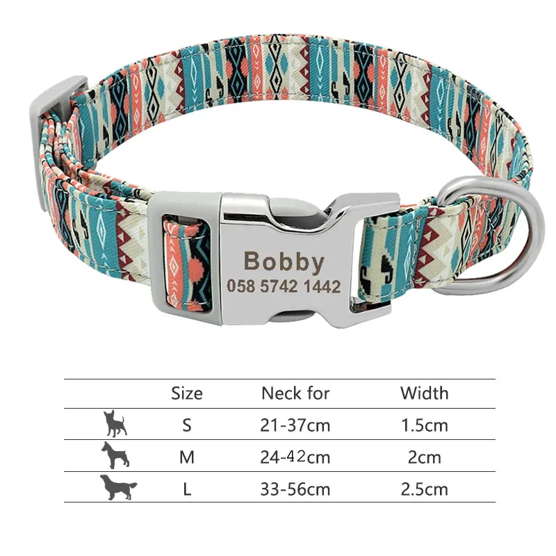 Nylon Dog Collar - Personalized Custom Engraved ID Tag & Nameplate Buckle for Small, Medium & Large Dogs