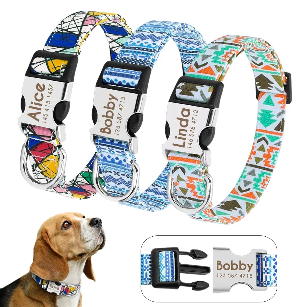 Nylon Dog Collar - Personalized Custom Engraved ID Tag & Nameplate Buckle for Small, Medium & Large Dogs