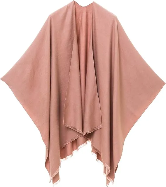 Orange-Beige Luxurious Knit Sweater Poncho Cardigan