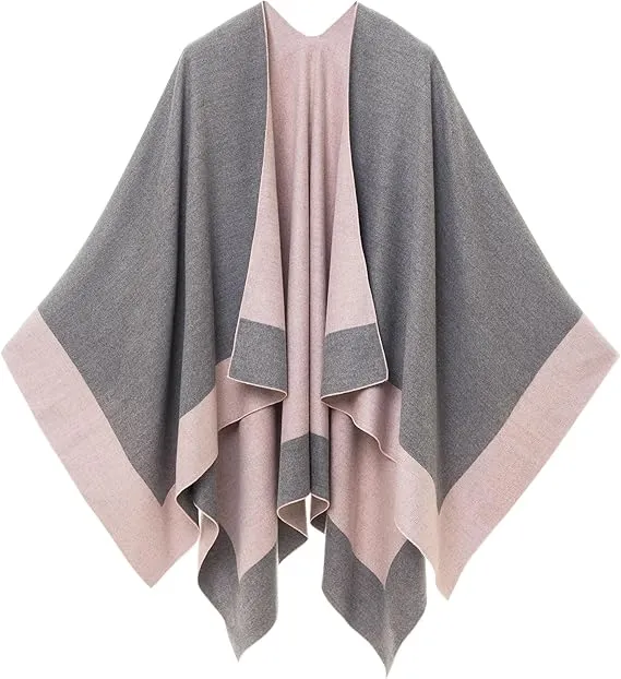 Orange-Beige Luxurious Knit Sweater Poncho Cardigan