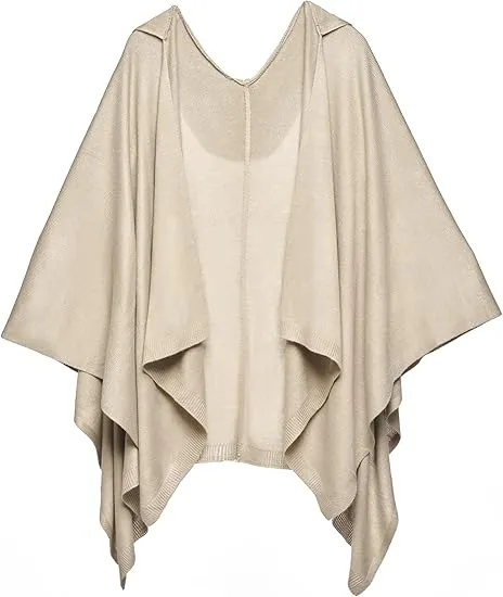 Orange-Beige Luxurious Knit Sweater Poncho Cardigan