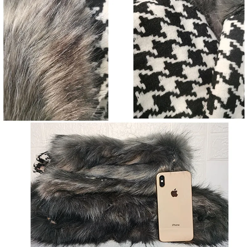 Over coat women faux fur plaid poncho shawl