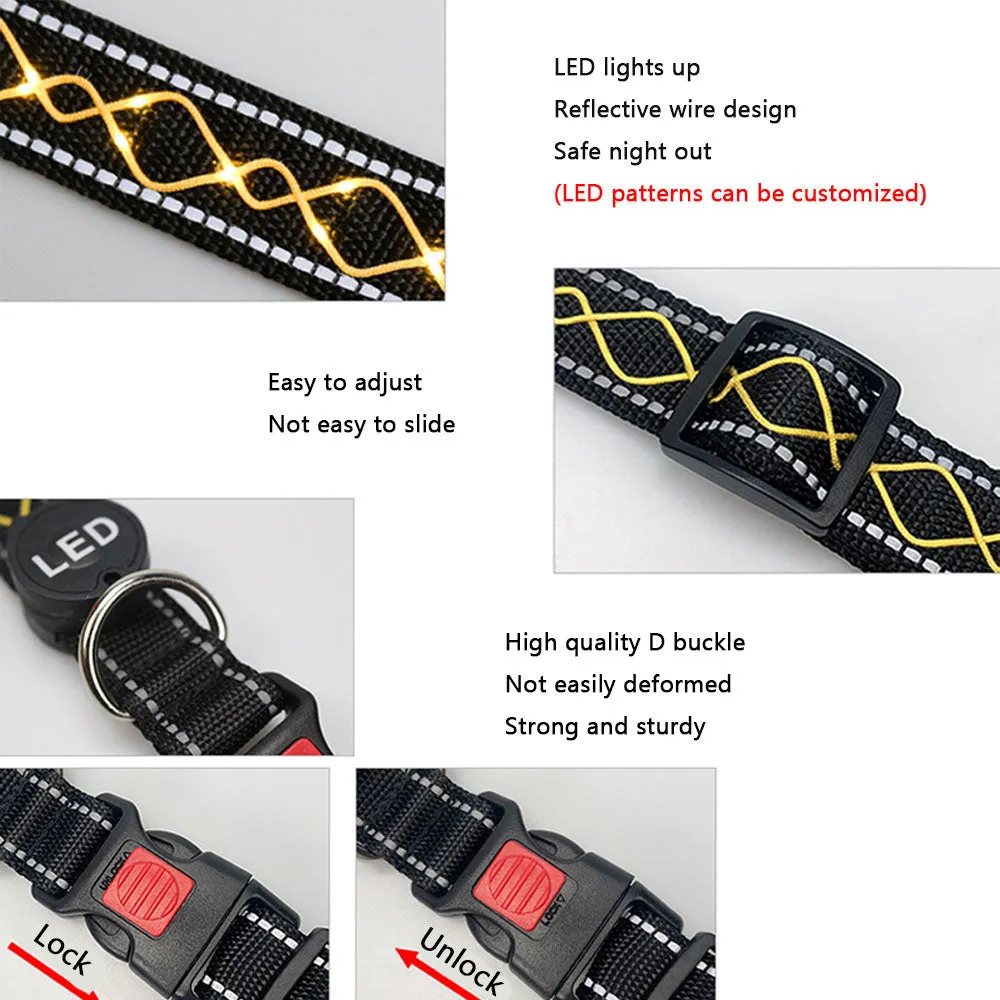 PAWS ASIA Wholesale Custom Luxury Reflective Usb Rechargeable Led Dog Collar