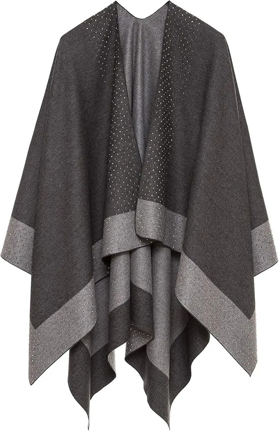 Pearl Black Luxurious Knit Sweater Poncho Cardigan