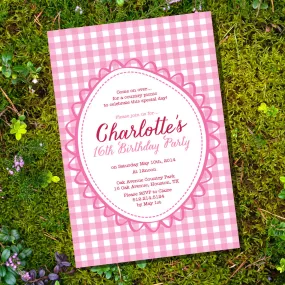 Pink Picnic Birthday Party Invitation | Shabby Chic