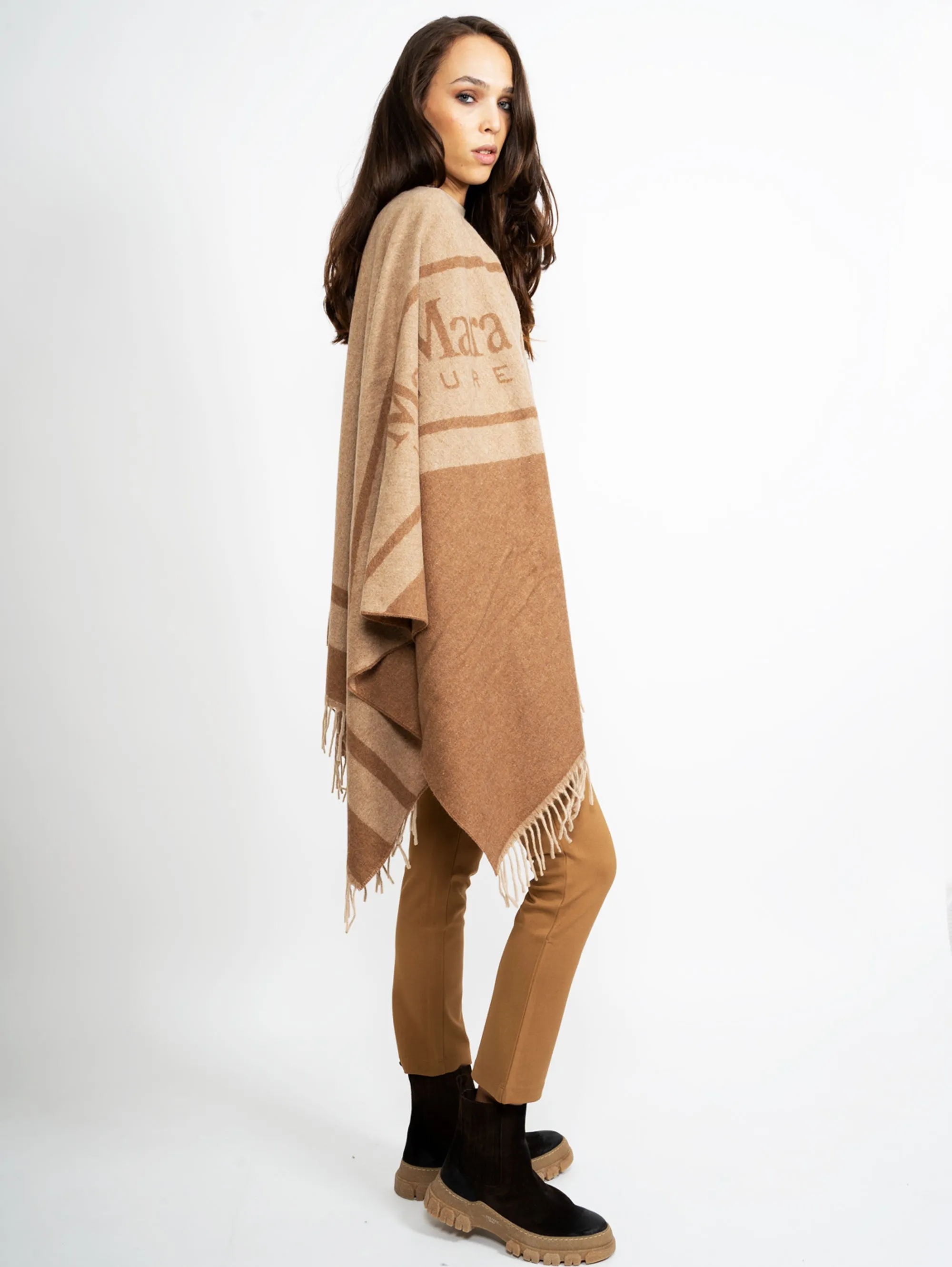 Poncho con Frange Albino/Cammello