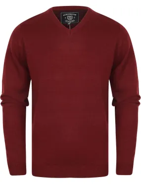 Quarters Wool Blend V Neck Jumper In Oxblood - Kensington Eastside