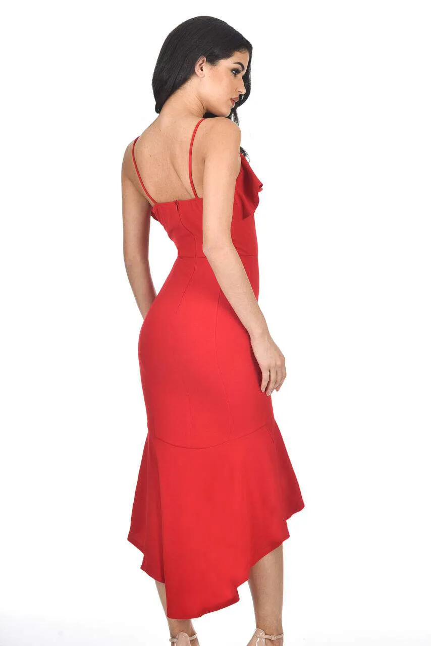 Red Wrap Fishtail Midi Dress