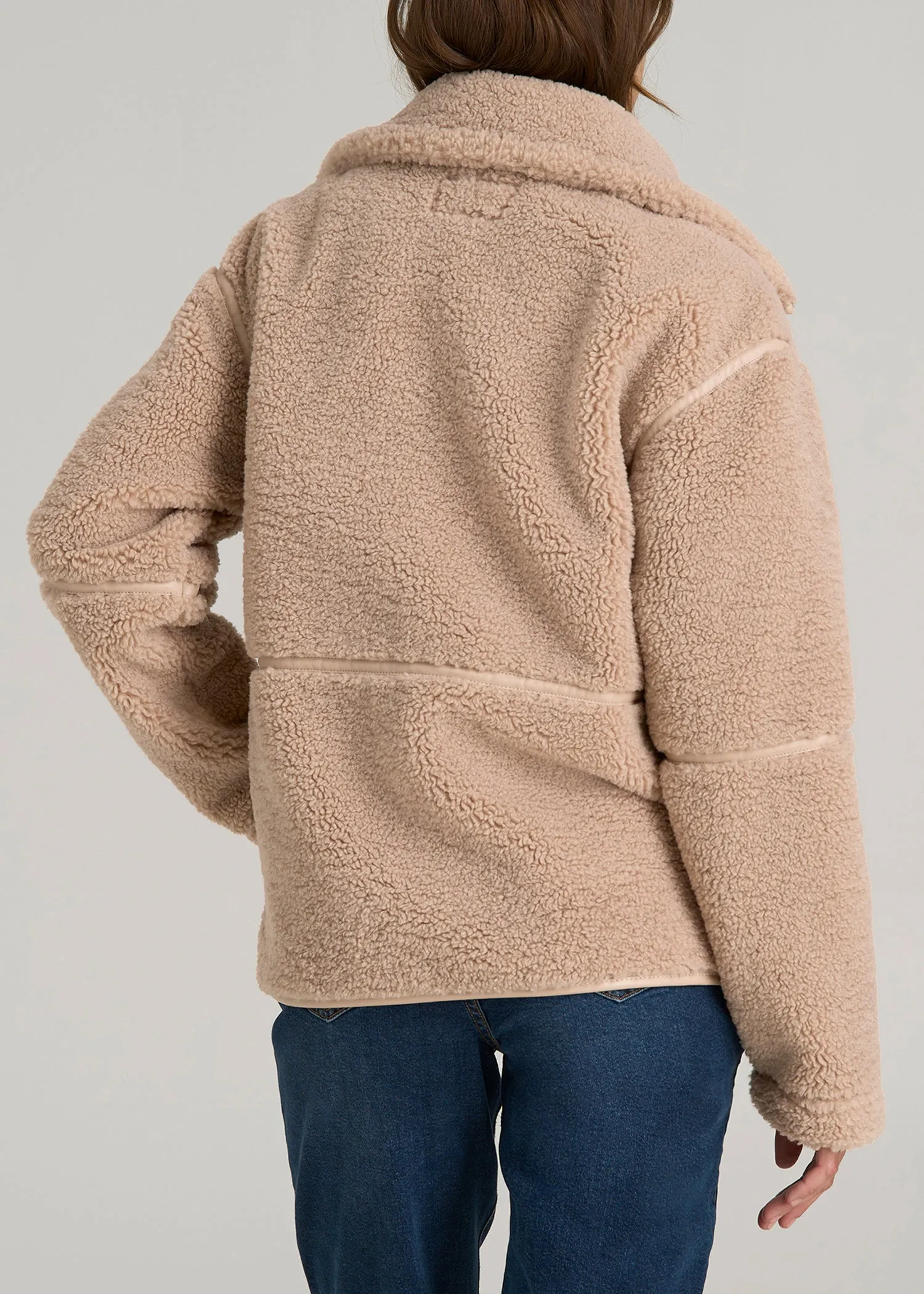 Relaxed Shearling Jacket for Tall Women in Warm Taupe