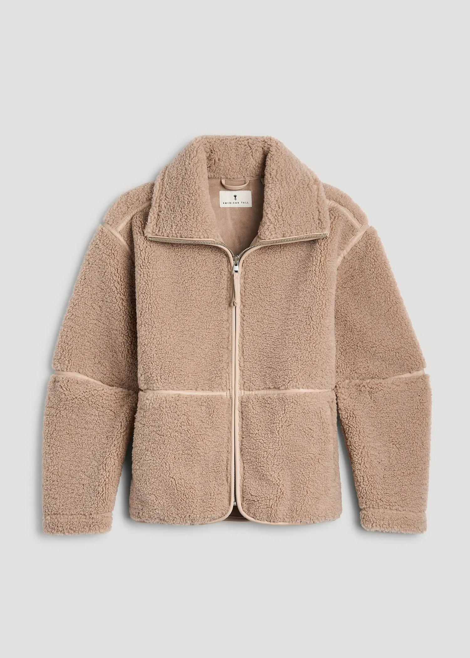 Relaxed Shearling Jacket for Tall Women in Warm Taupe