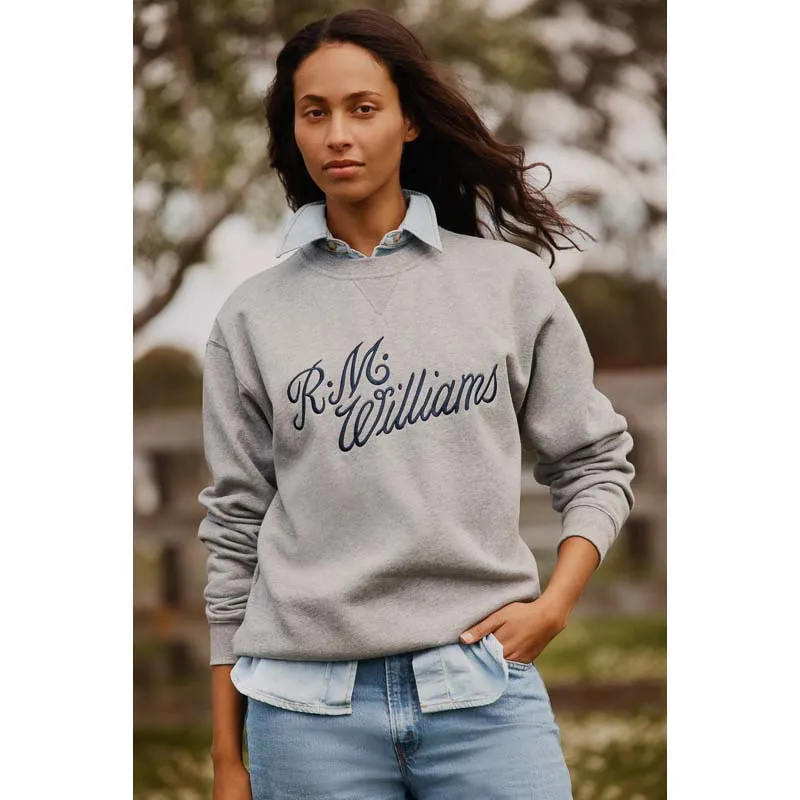 R.M.Williams Script Ladies Crew Neck Sweater - Grey/Blue