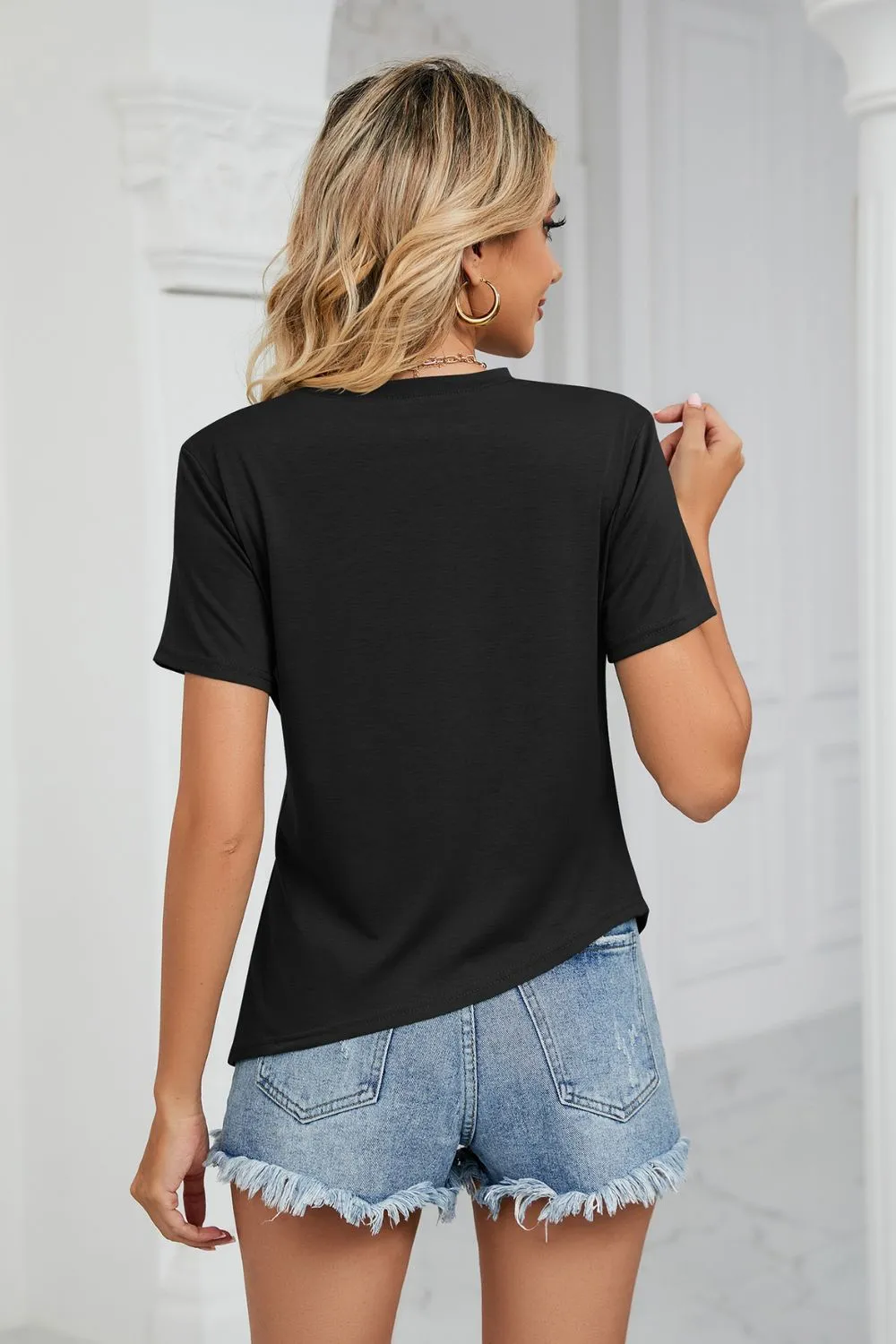 Ruched Hem Detail Crewneck T-Shirt