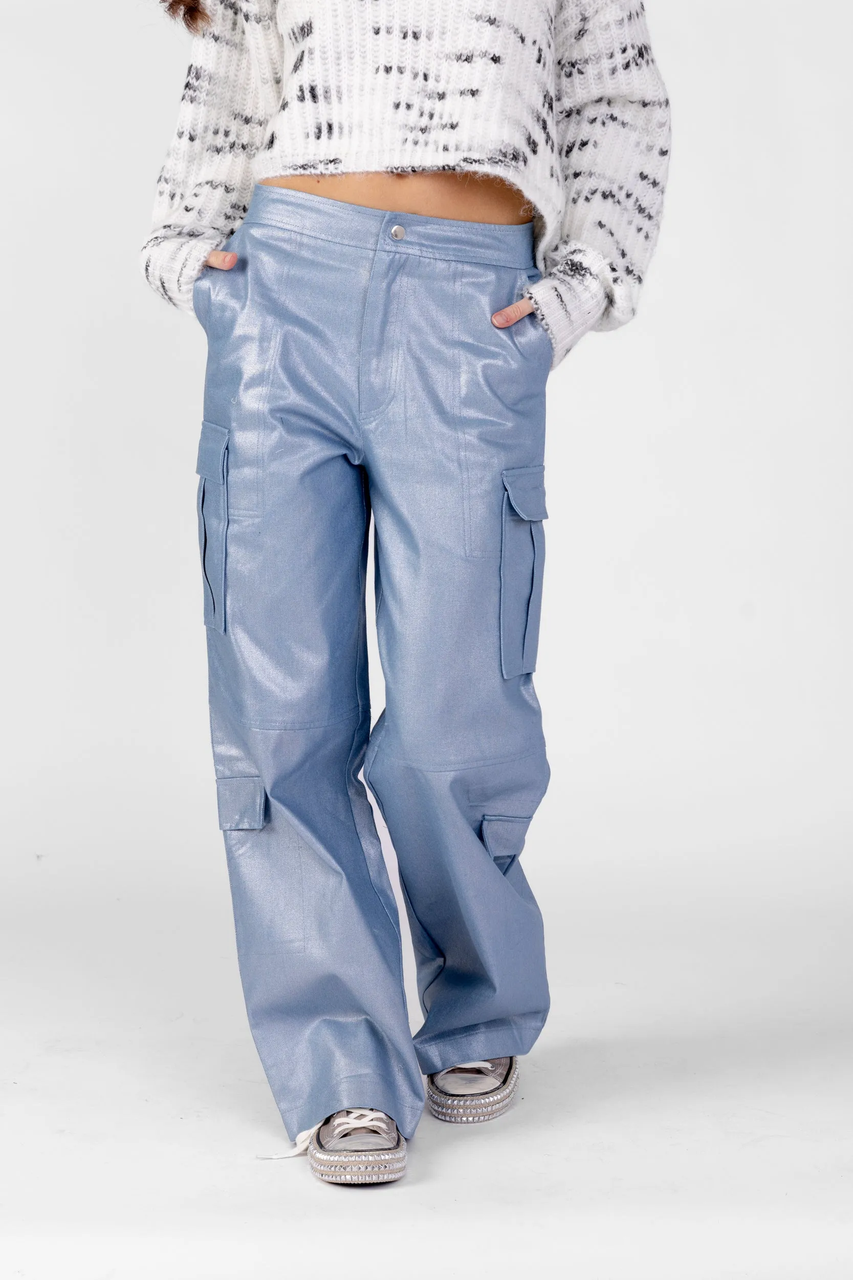 SALE - Bonnie Mid Rise Cargo Lurex Wide Pants