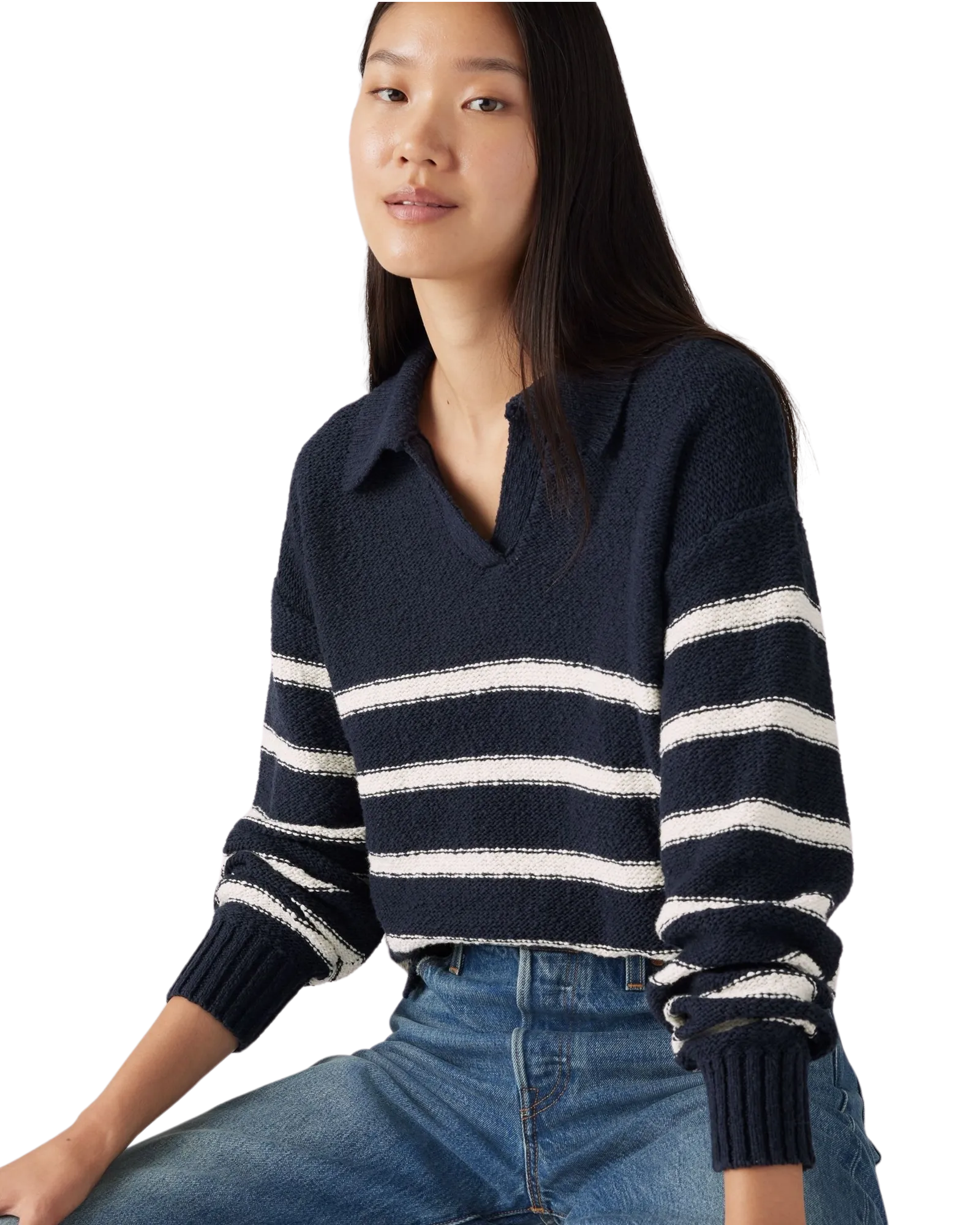 Satellite Polo Jumper in Marine Stripe