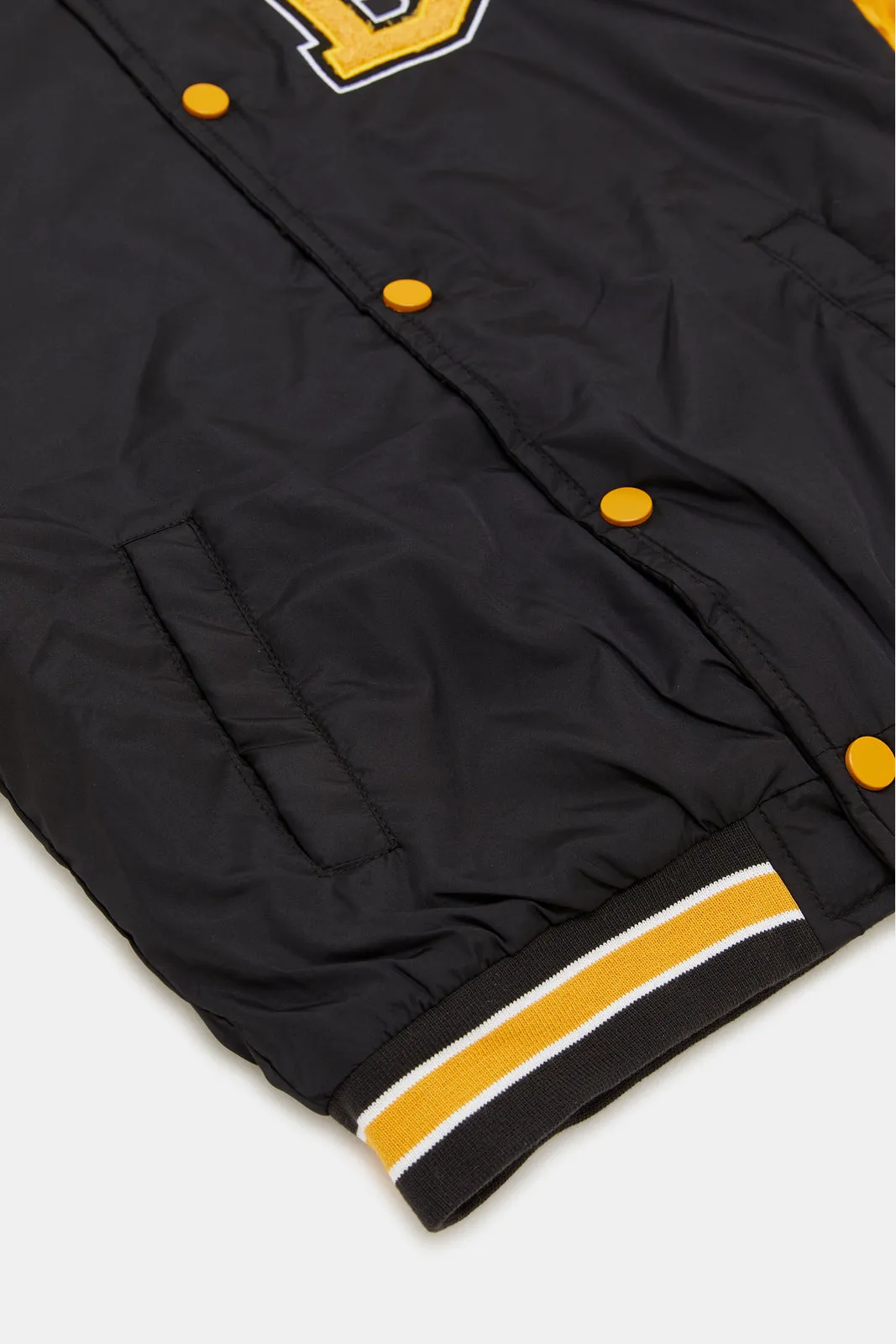 Senior Boys Mustard And Black Crewneck Baseball Jacket