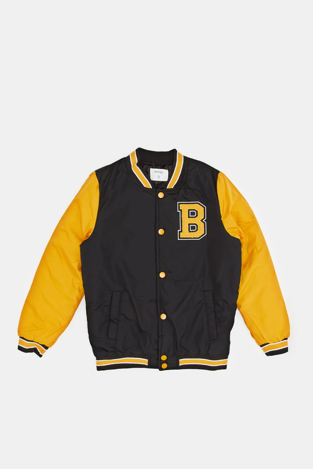 Senior Boys Mustard And Black Crewneck Baseball Jacket