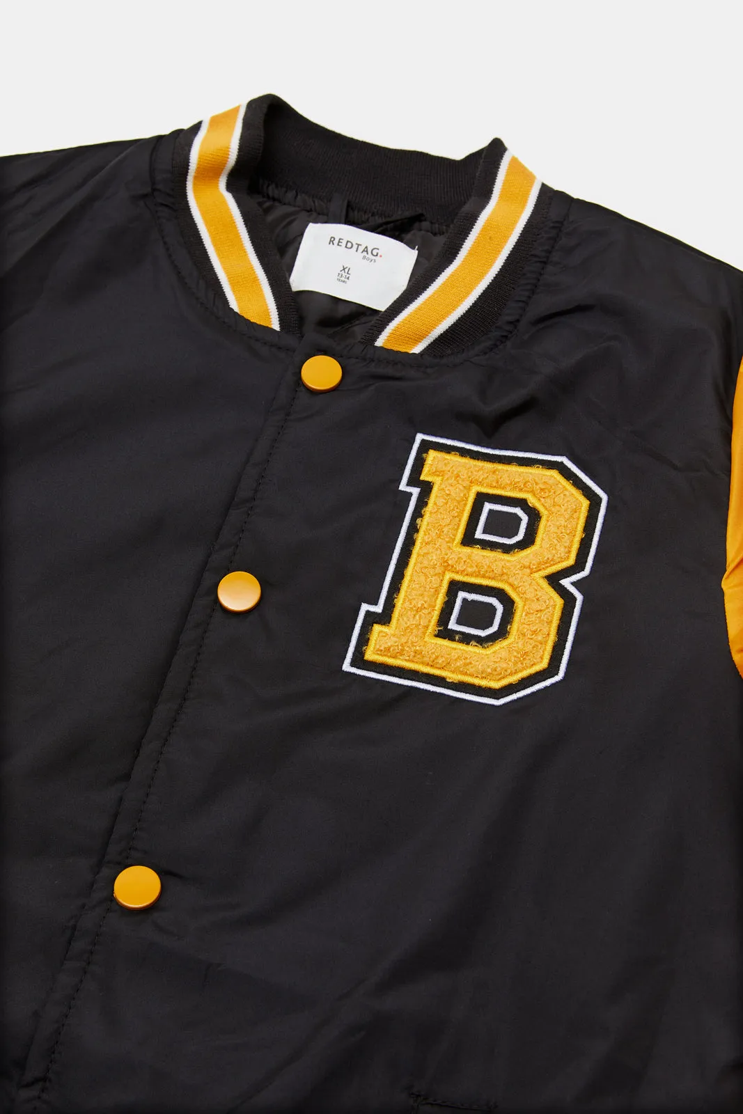 Senior Boys Mustard And Black Crewneck Baseball Jacket