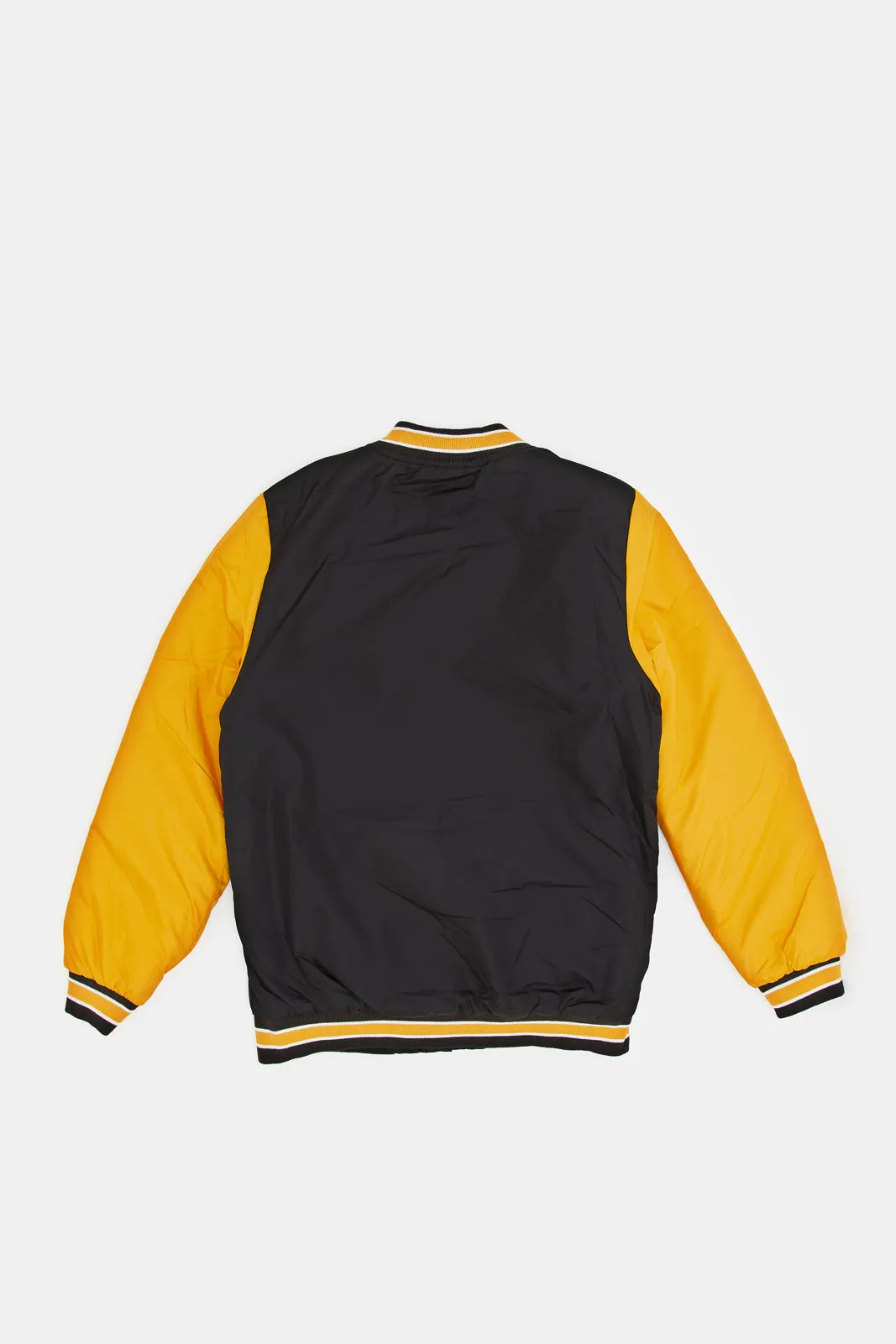 Senior Boys Mustard And Black Crewneck Baseball Jacket