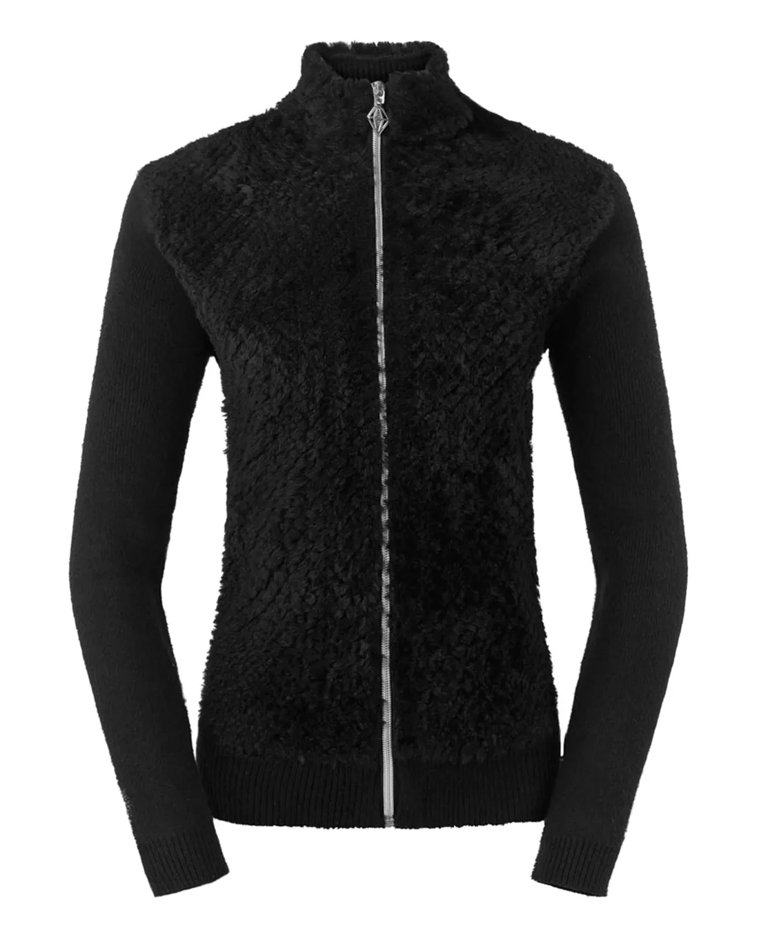 SIZE M - PURE GOLF Ellisa Knitted Zipped cardigan with faux fur front 508 Black