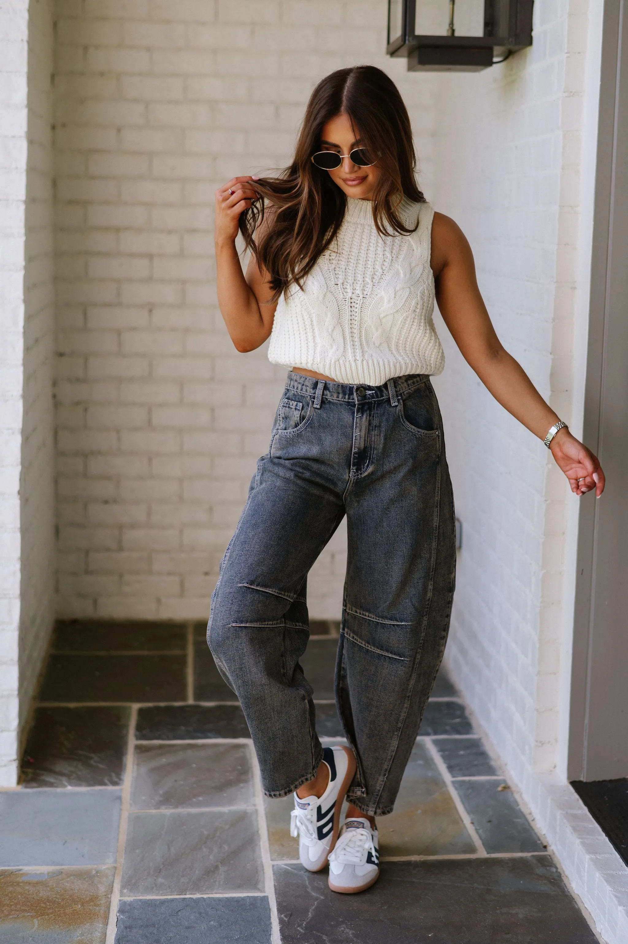 Sleeveless Cable Sweater Top-Cream