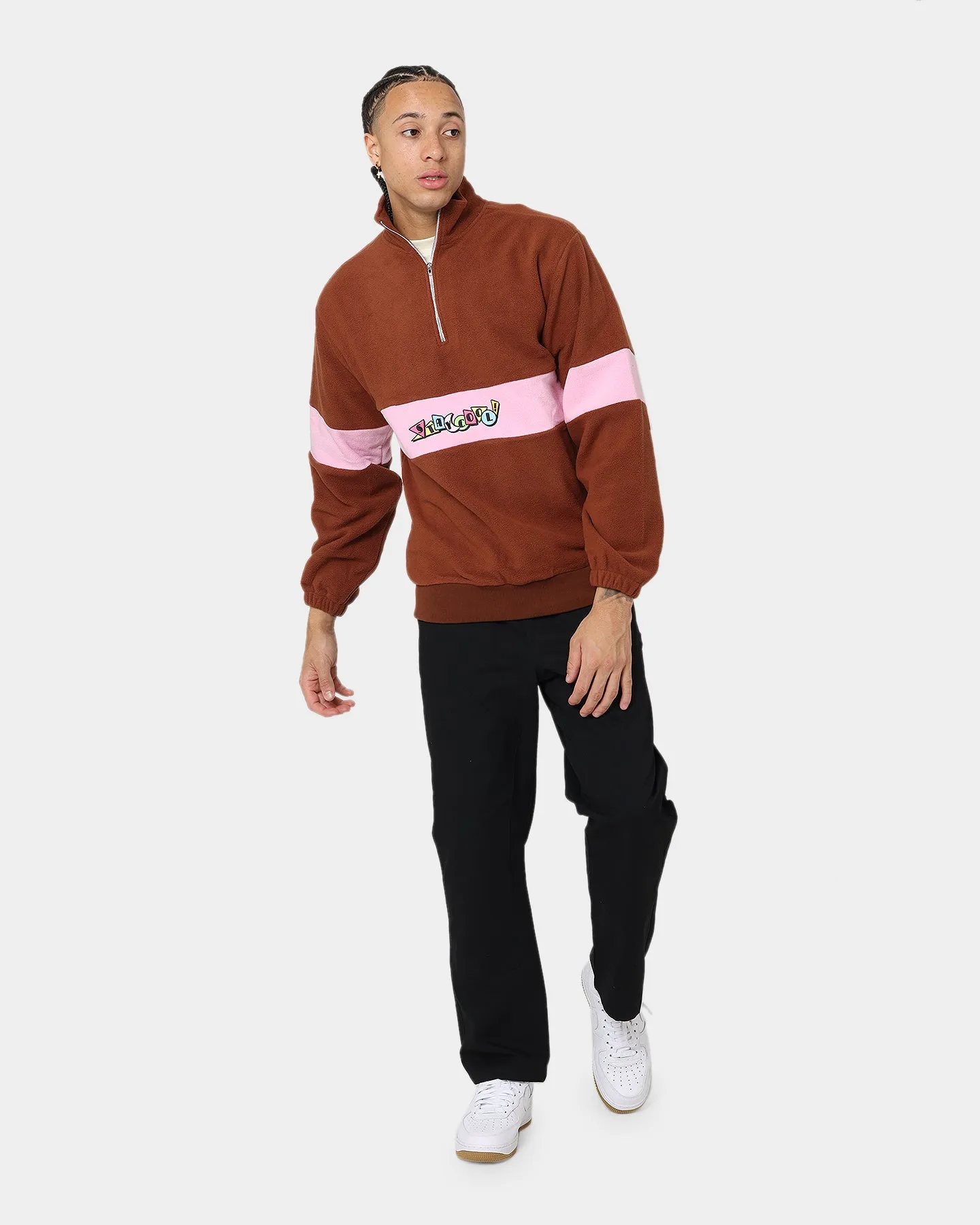 STAYCOOLNYC Deco Polar Fleece Quarter Zip Brown/Pink