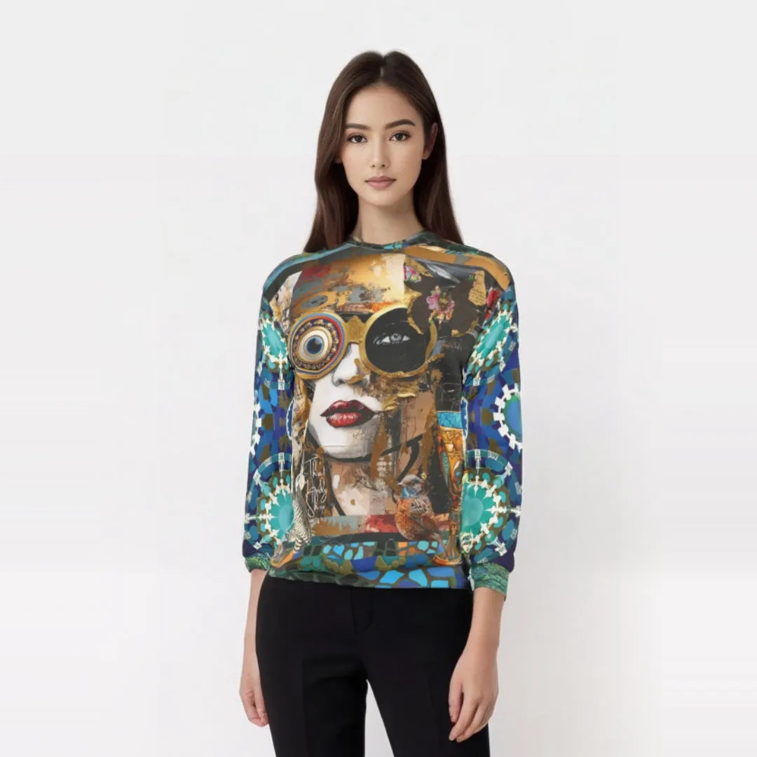 Steampunk Girl in Abstract Mid-Weight Polyester Unisex Sweatshirt (Gold Label)