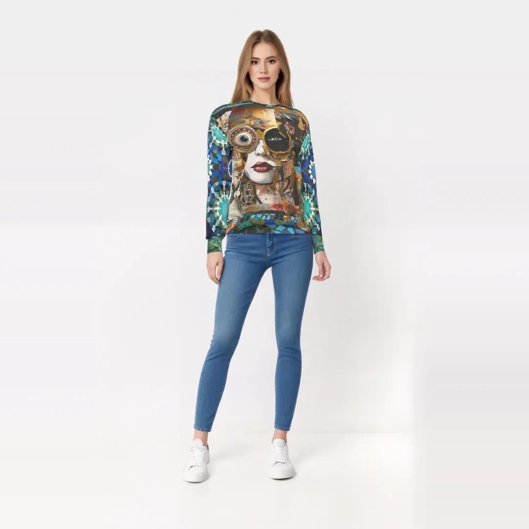 Steampunk Girl in Abstract Mid-Weight Polyester Unisex Sweatshirt (Gold Label)