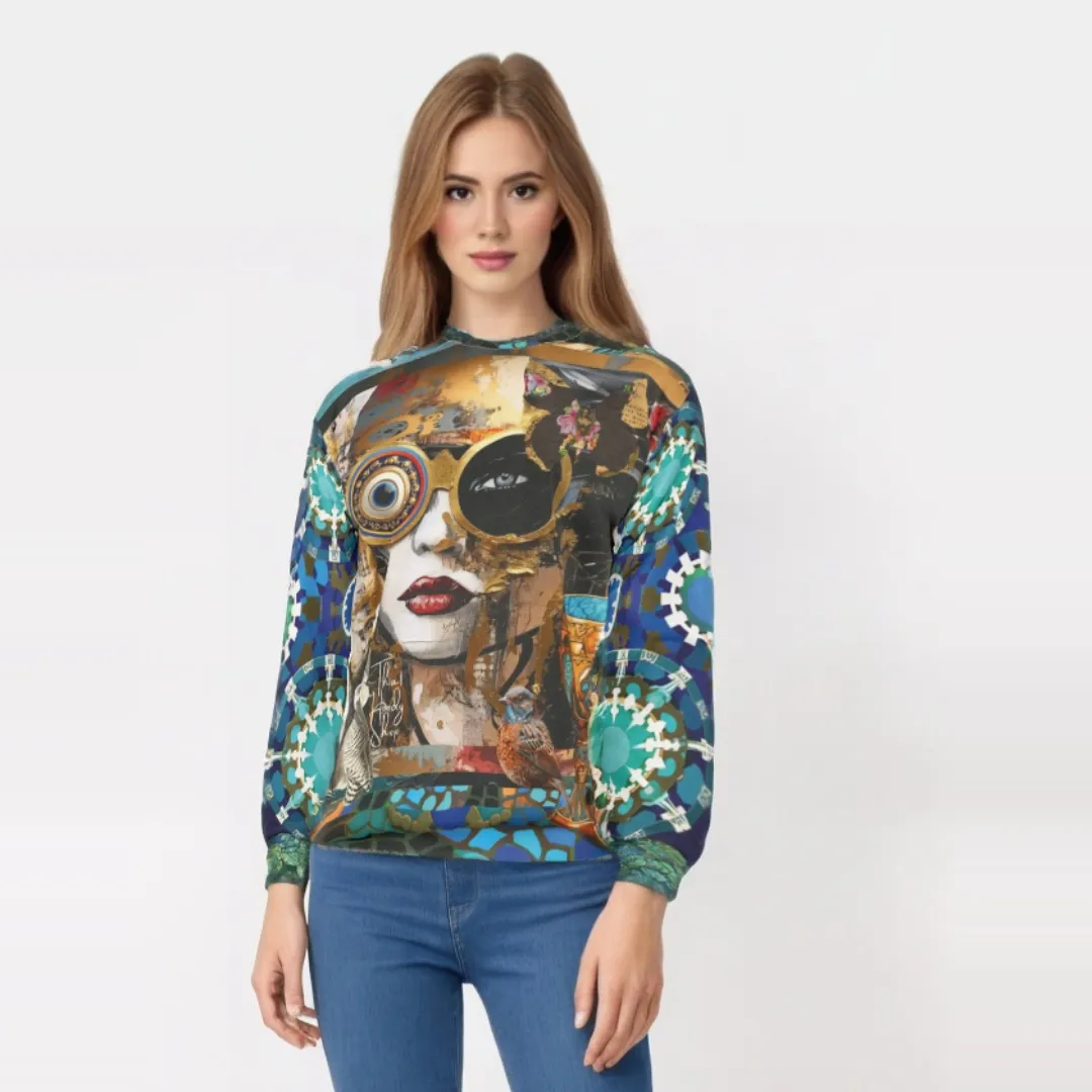 Steampunk Girl in Abstract Mid-Weight Polyester Unisex Sweatshirt (Gold Label)